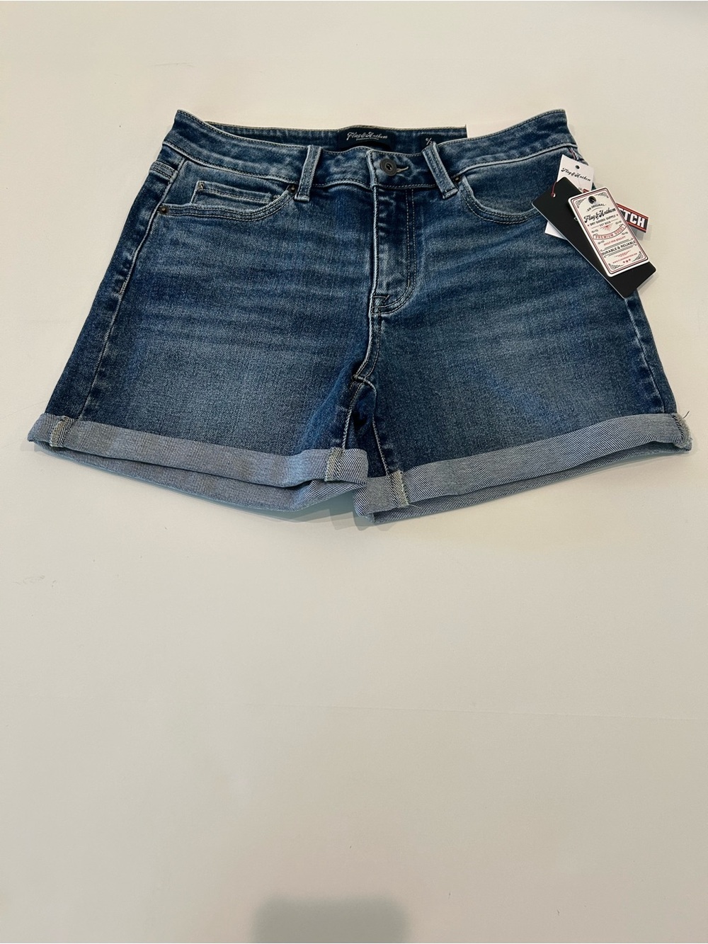 New Flag & Anthem Mid Rise Cuffed Denim Shorts Stretch Blue Jean Shorts 6 / 28 - Picture 5 of 6